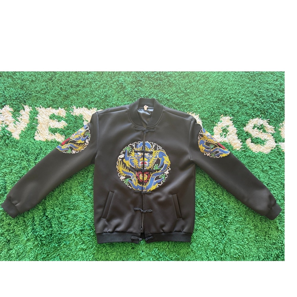 Unbranded Dragon Embroidered Bomber Jacket Mens M Black Excellent Frog Buttons